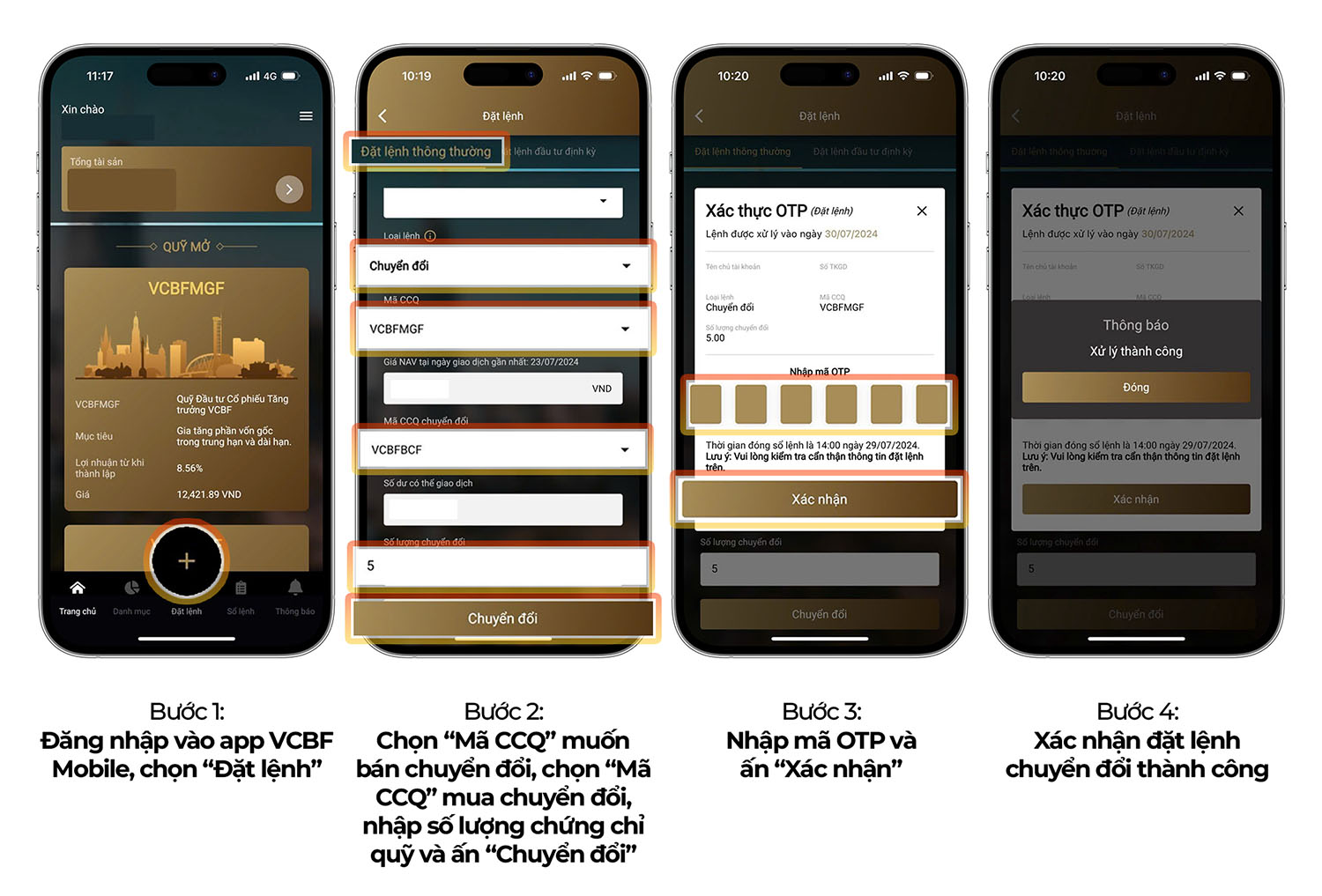 chuyển đổi thường vcbf mobile